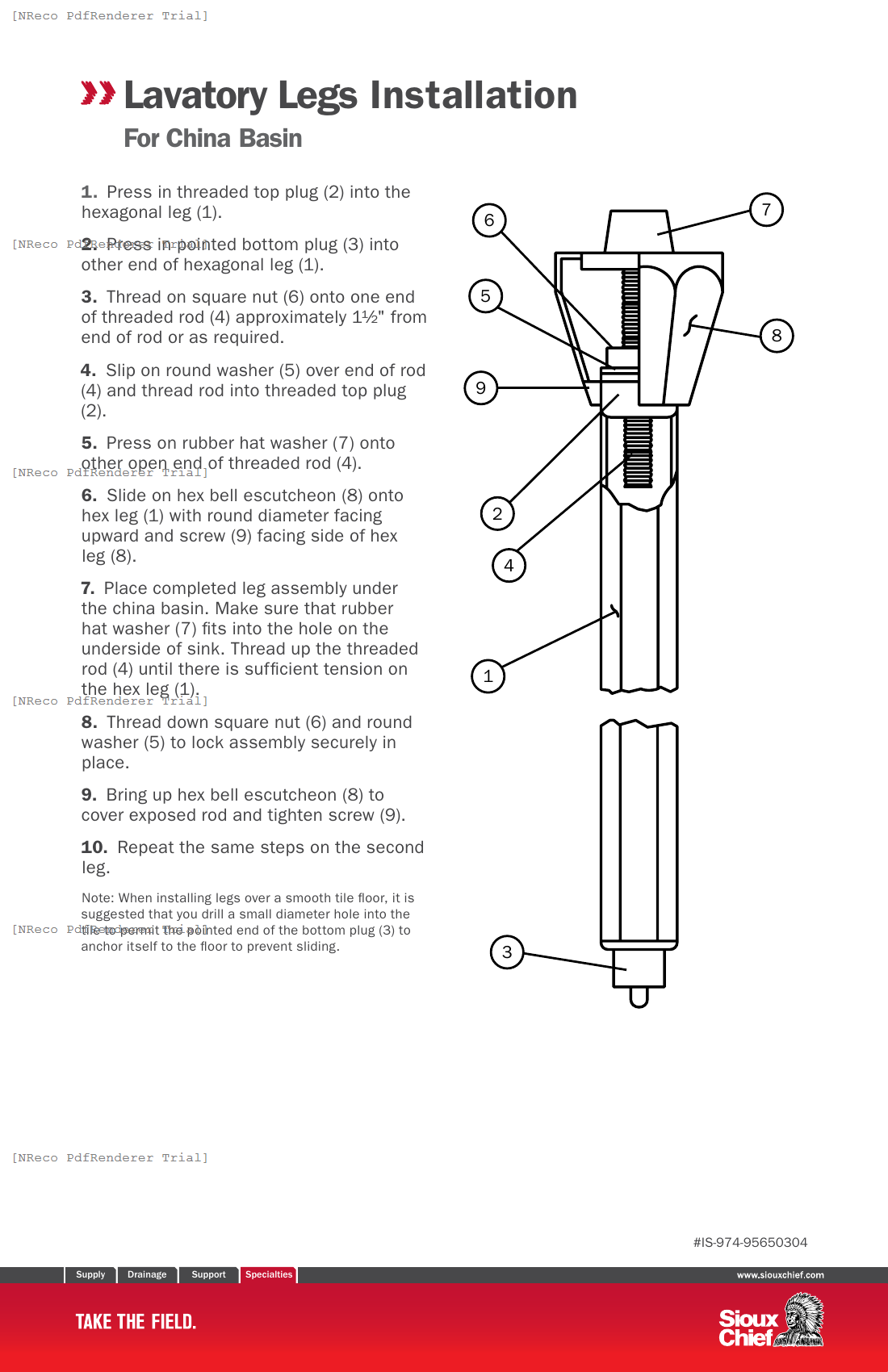 974-95650304 - LAVATORY LEGS - INSTRUCTION SHEET.PDF Technical Document